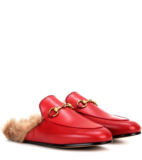 gucci fur princetown red|Gucci leather slippers.